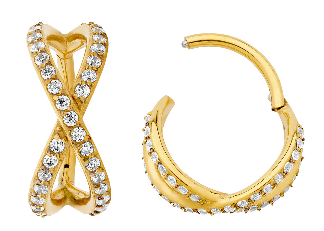 1 Paar 16G Edelstahl Doppelkreuz über Scharnier Creolen Segmentringe Sleeper Ohrringe