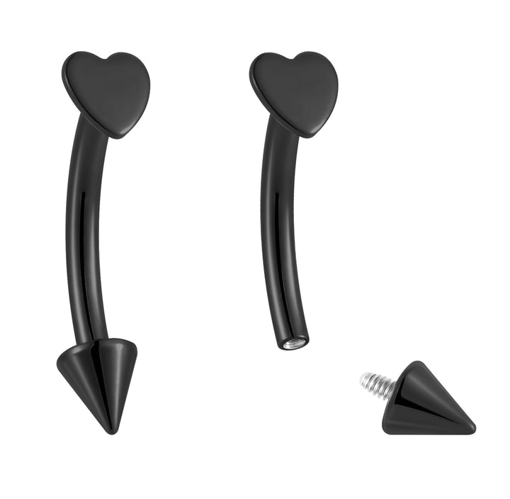 G23 Titanium Internally Threaded Heart & Spike Curved Barbells | Body Jewellery | 1 Pair