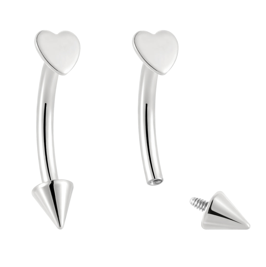 G23 Titanium Internally Threaded Heart & Spike Curved Barbells | Body Jewellery | 1 Pair