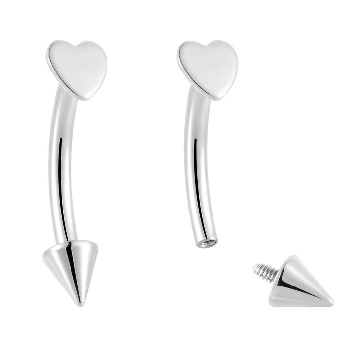 G23 Titanium Internally Threaded Heart & Spike Curved Barbells | Body Jewellery | 1 Pair