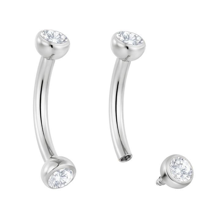G23 Titanium Internally Threaded Gem Curved Barbells | Body Piercing Jewellery | 1 Pair