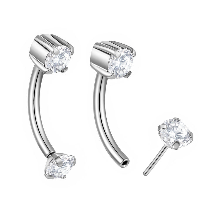 G23 Titanium Threadless Prong-Set Gem Curved Barbells | Body Piercing Jewellery | 1 Pair