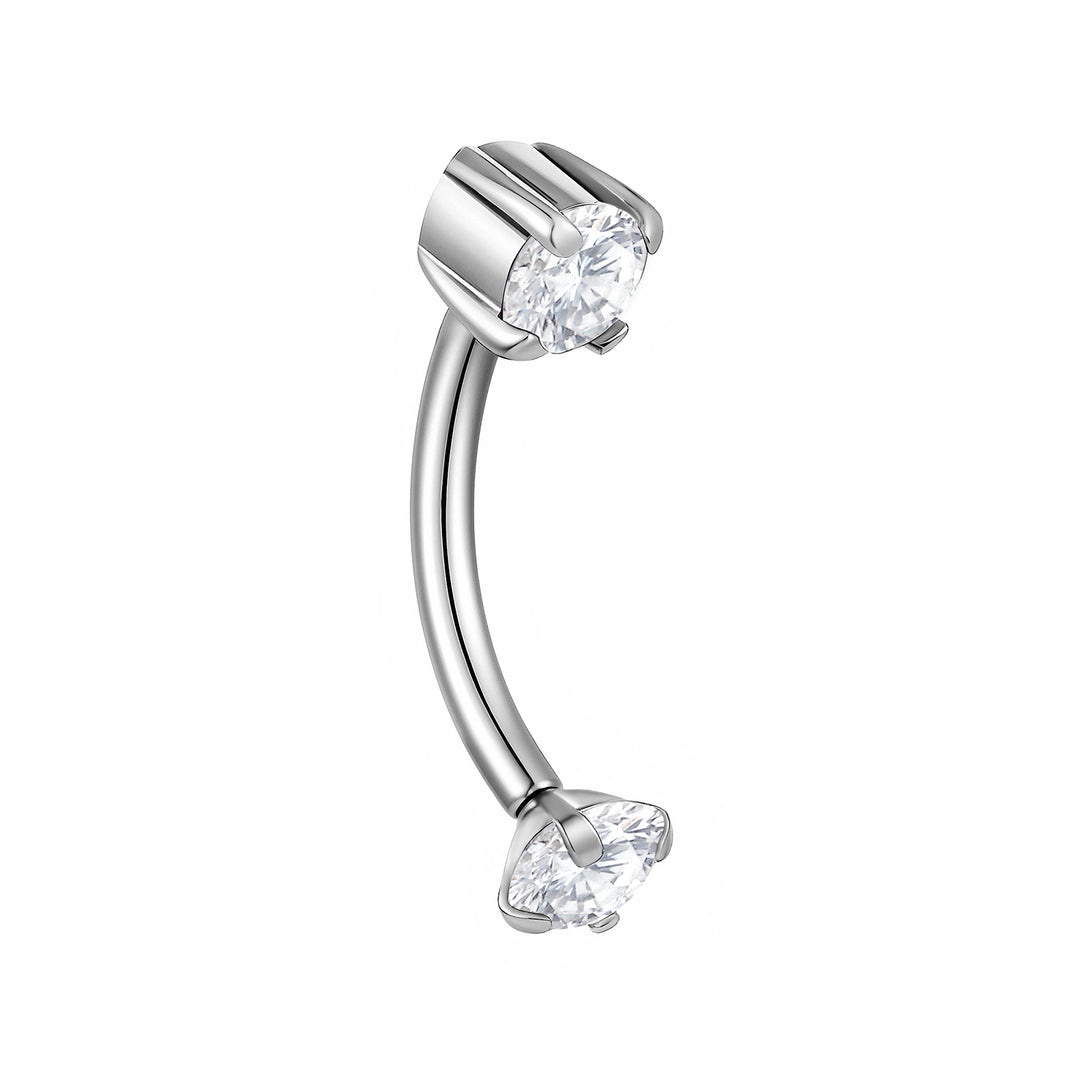 G23 Titanium Threadless Prong-Set Gem Curved Barbells | Body Piercing Jewellery | 1 Pair