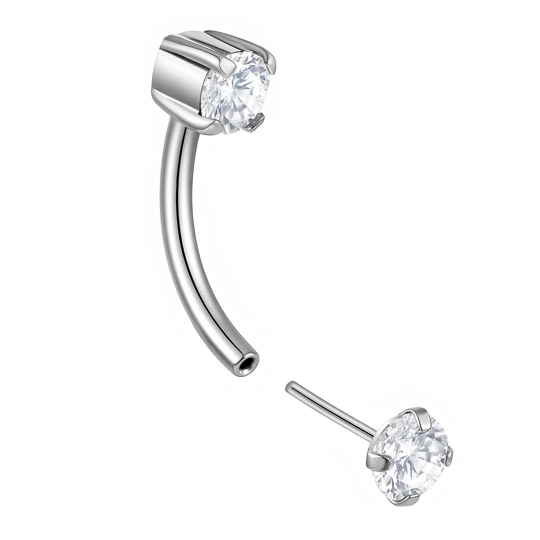 G23 Titanium Threadless Prong-Set Gem Curved Barbells | Body Piercing Jewellery | 1 Pair