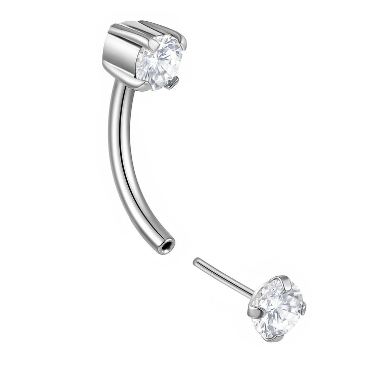 G23 Titanium Threadless Prong-Set Gem Curved Barbells | Body Piercing Jewellery | 1 Pair