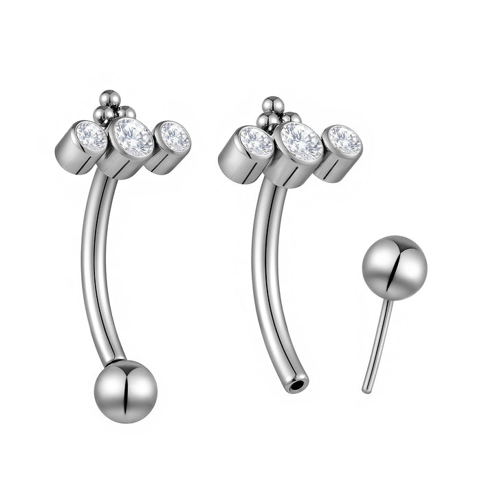 G23 Titanium Threadless Triple Gem Cluster Curved Barbells | Body Piercing Jewellery | 1 Pair