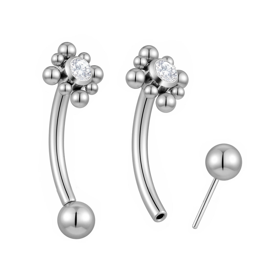 G23 Titanium Threadless Flower Gem Curved Barbells | Body Piercing Jewellery | 1 Pair