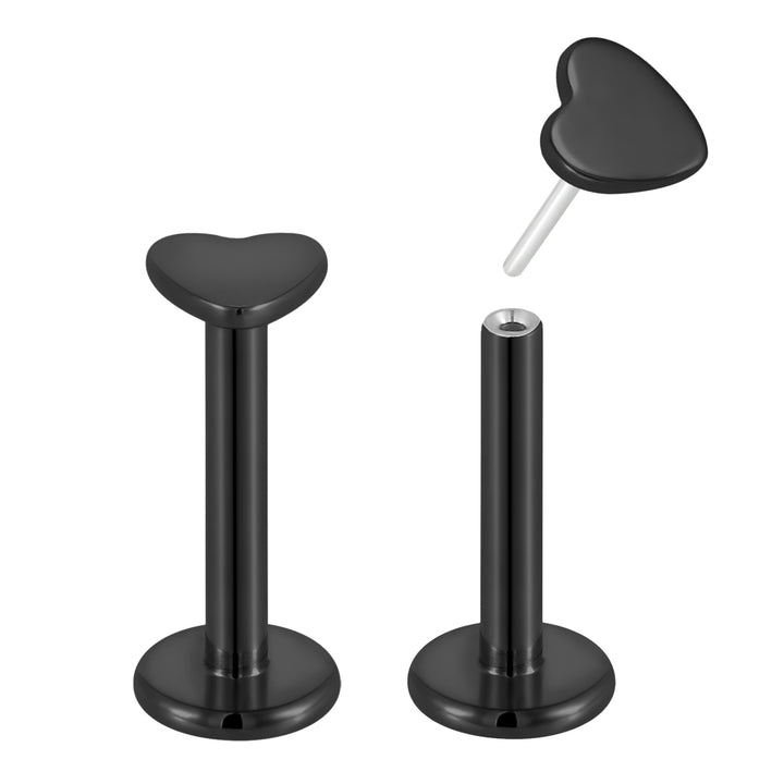 G23 Titanium Push-In Threadless Heart Labret Studs | Flat Back Piercing Jewellery | 1 Pair