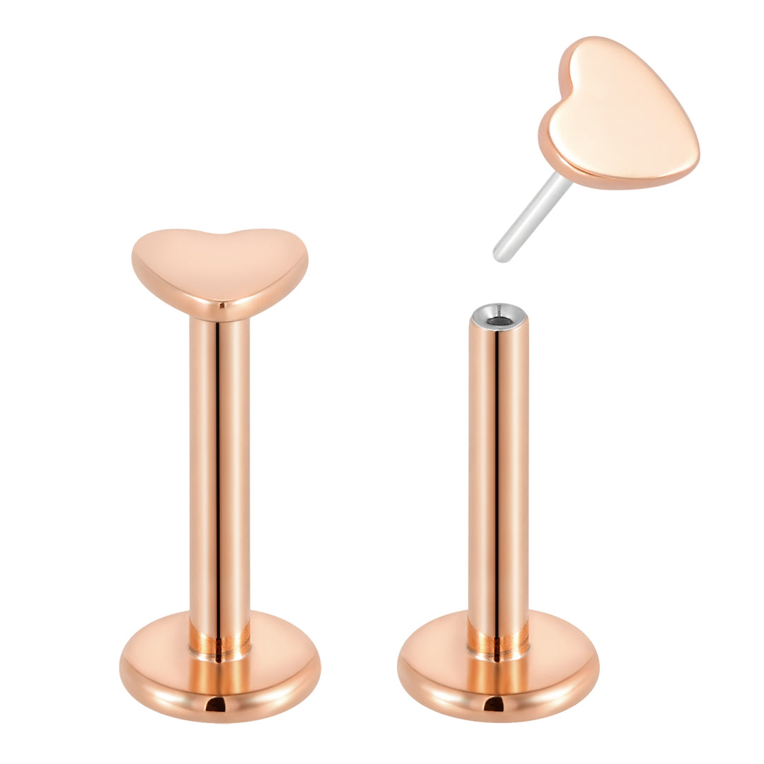 G23 Titanium Push-In Threadless Heart Labret Studs | Flat Back Piercing Jewellery | 1 Pair