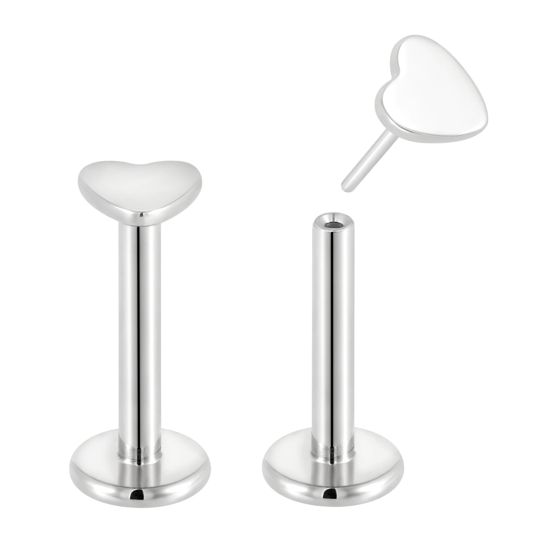 G23 Titanium Push-In Threadless Heart Labret Studs | Flat Back Piercing Jewellery | 1 Pair