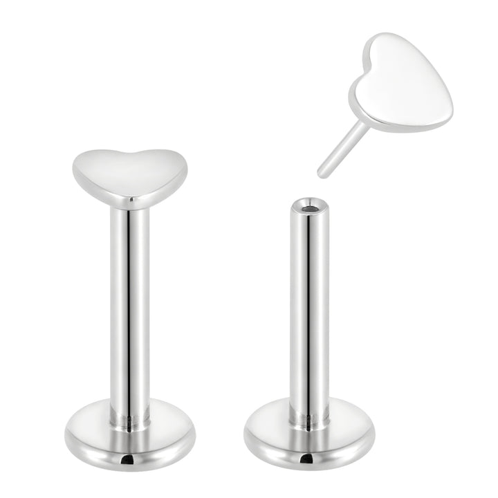 G23 Titanium Push-In Threadless Heart Labret Studs | Flat Back Piercing Jewellery | 1 Pair