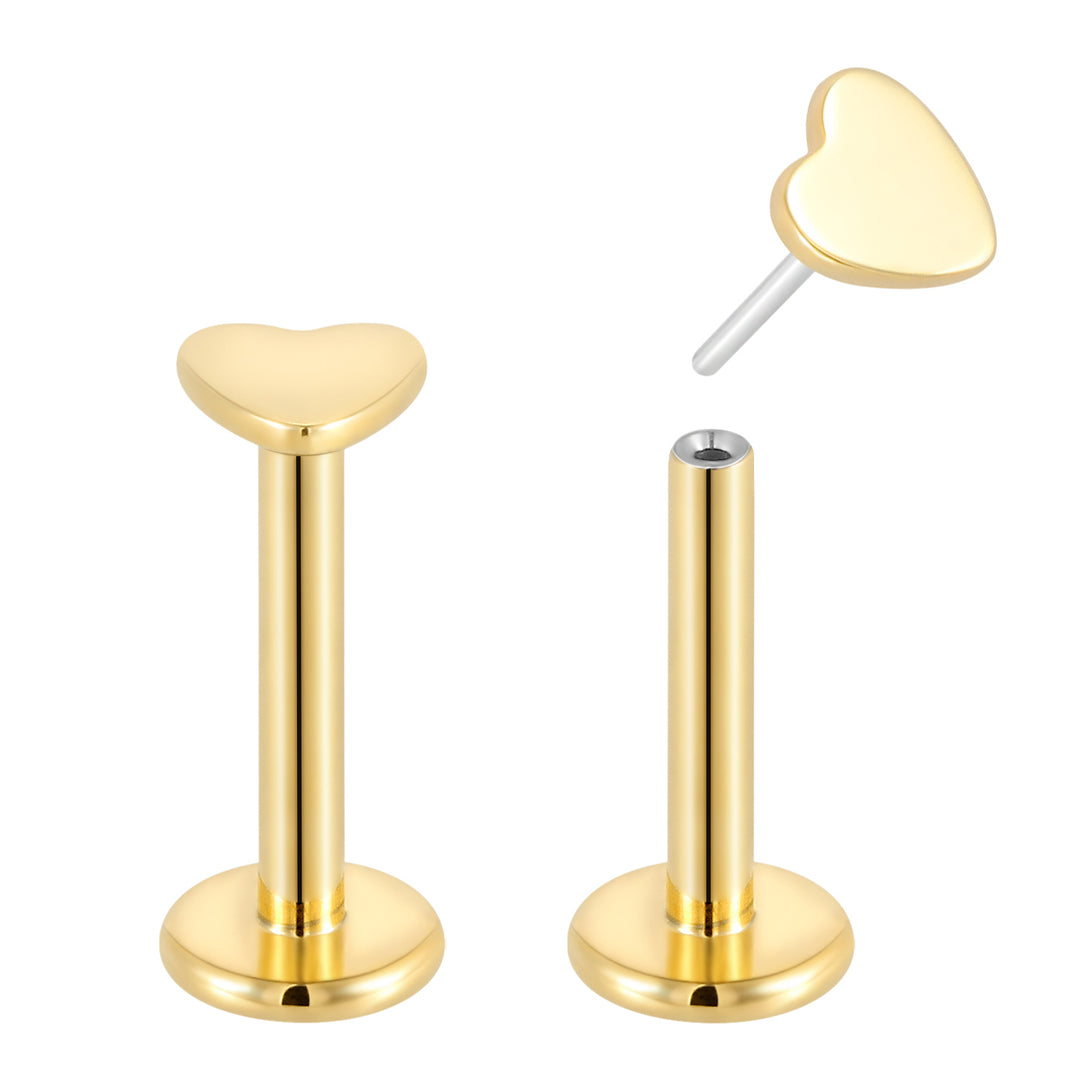 G23 Titanium Push-In Threadless Heart Labret Studs | Flat Back Piercing Jewellery | 1 Pair