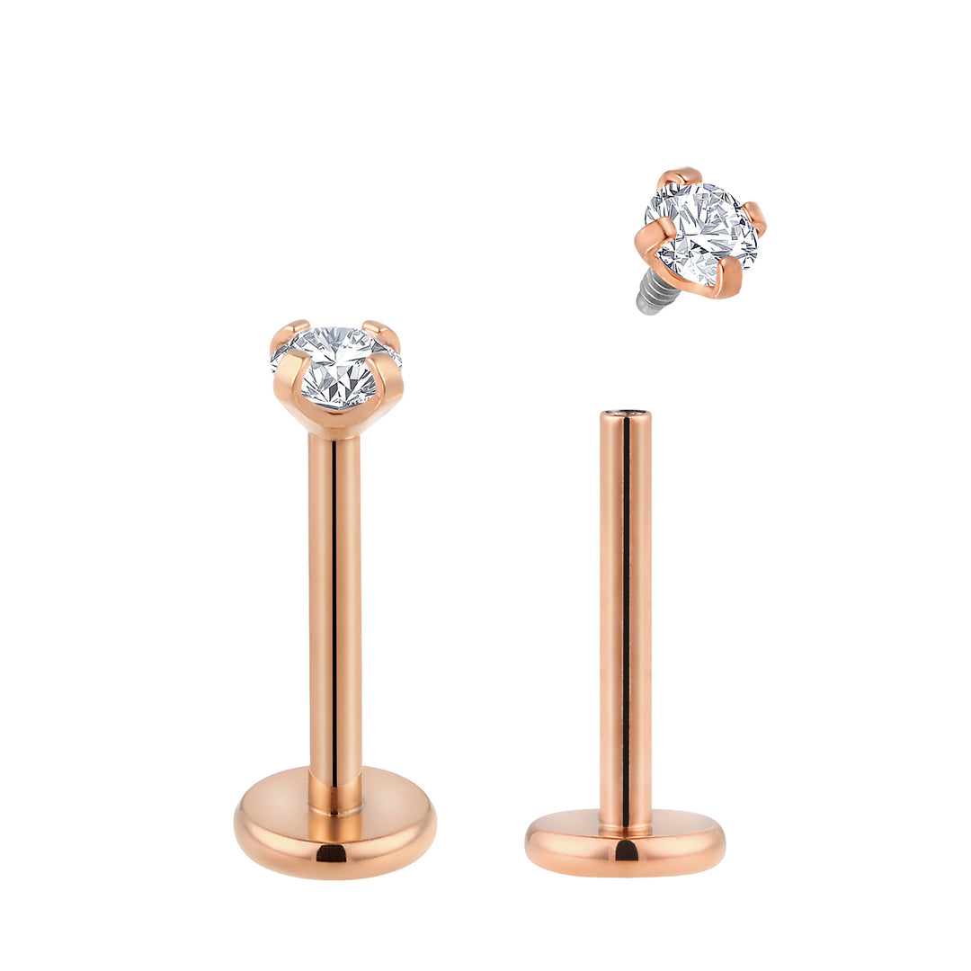 2 Pieces 18G Titanium Internally Threaded Gem Labret Tragus Lip Nose Stud 6mm-8mm