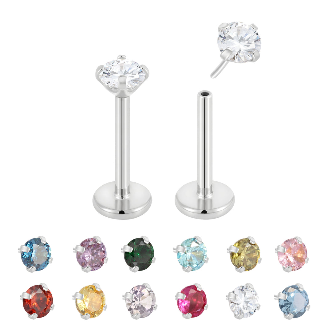 G23 Titanium Threadless Gem Labret Studs | Flat Back Piercing Jewellery | 1 Pair