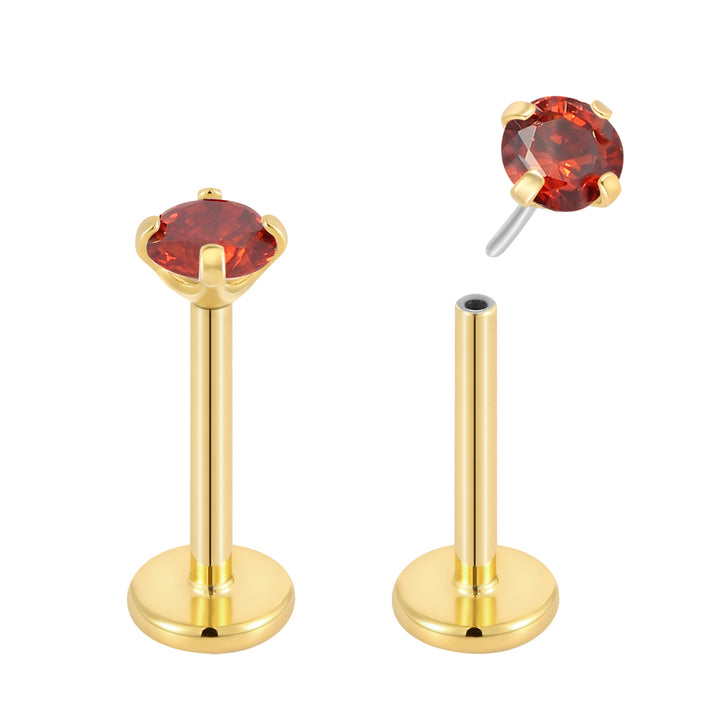 G23 Titanium Threadless Gem Labret Studs | Flat Back Piercing Jewellery | 1 Pair