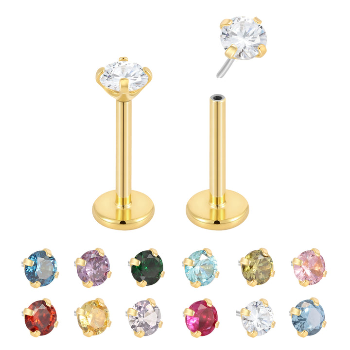 G23 Titanium Threadless Gem Labret Studs | Flat Back Piercing Jewellery | 1 Pair