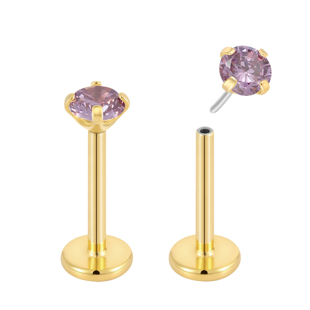 G23 Titanium Threadless Gem Labret Studs | Flat Back Piercing Jewellery | 1 Pair