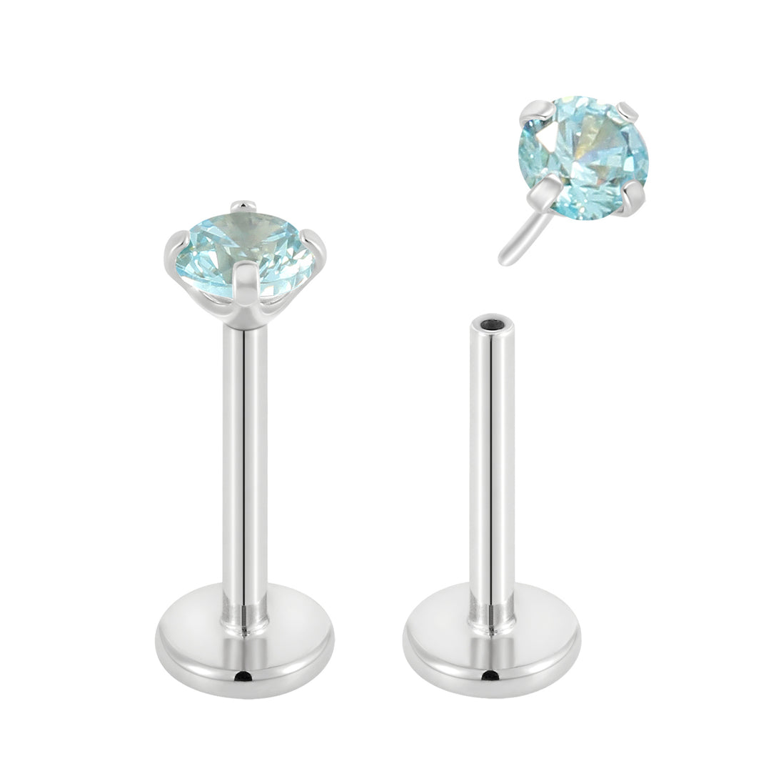 G23 Titanium Threadless Gem Labret Studs | Flat Back Piercing Jewellery | 1 Pair