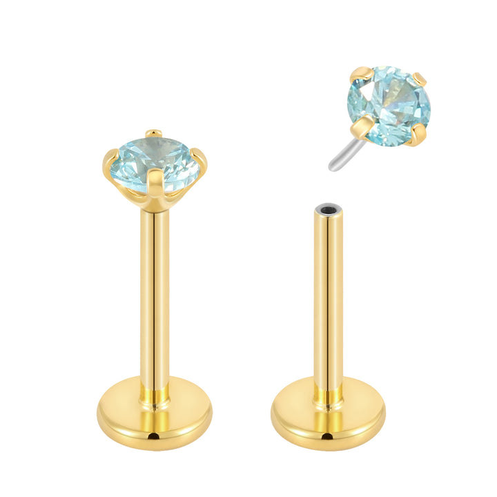 G23 Titanium Threadless Gem Labret Studs | Flat Back Piercing Jewellery | 1 Pair