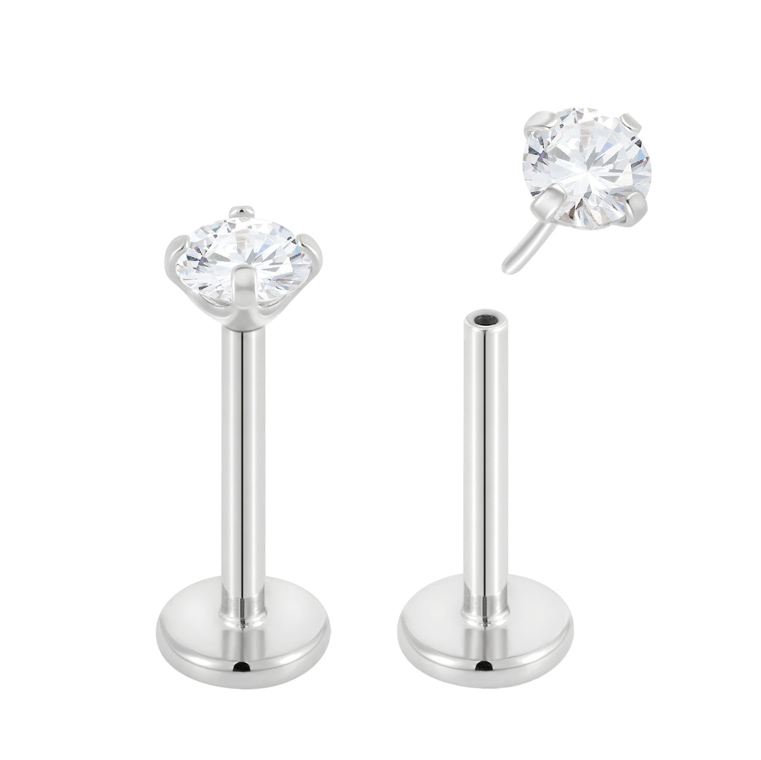 G23 Titanium Threadless Gem Labret Studs | Flat Back Piercing Jewellery | 1 Pair