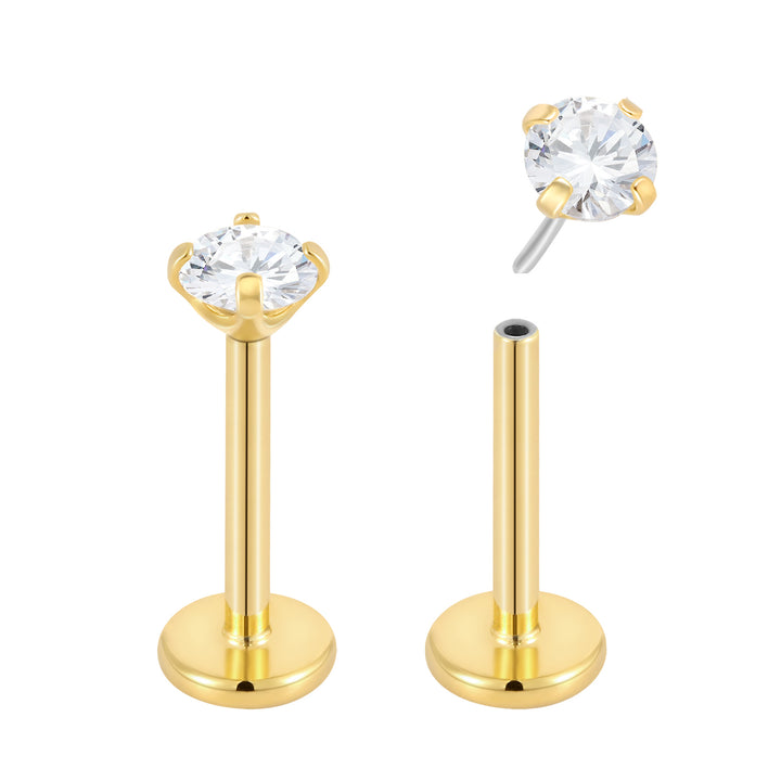 G23 Titanium Threadless Gem Labret Studs | Flat Back Piercing Jewellery | 1 Pair
