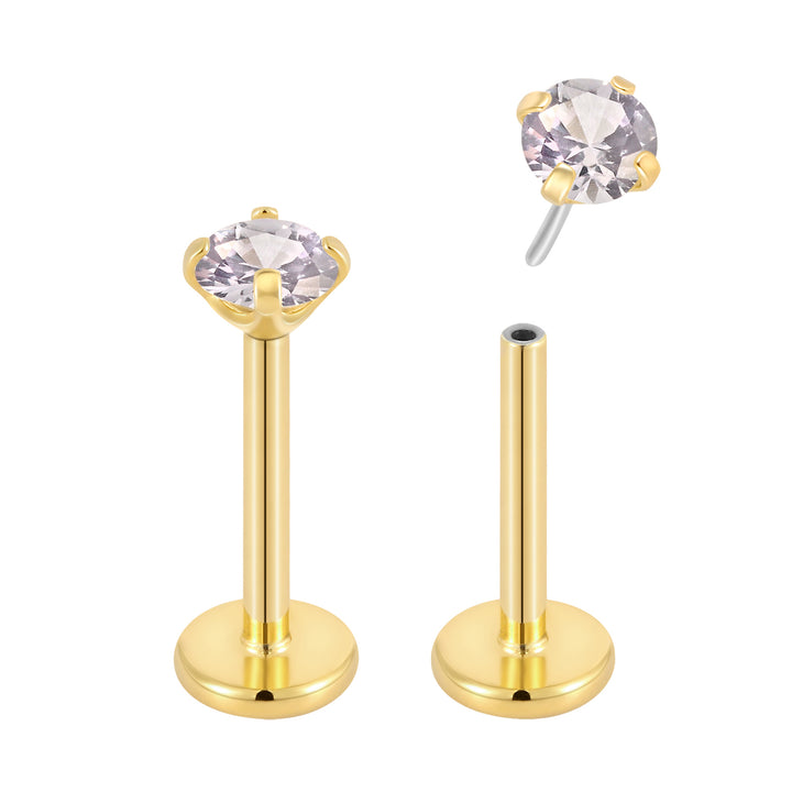 G23 Titanium Threadless Gem Labret Studs | Flat Back Piercing Jewellery | 1 Pair