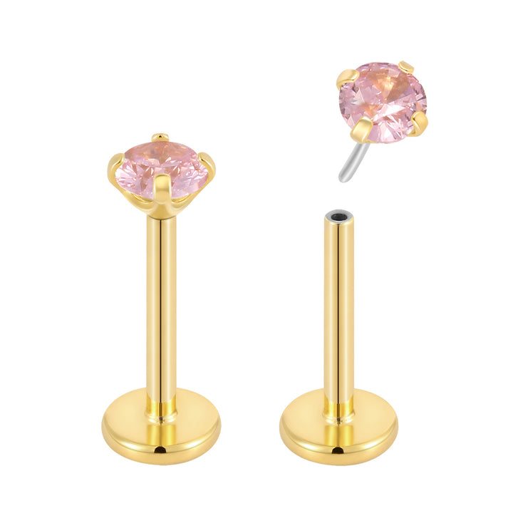G23 Titanium Threadless Gem Labret Studs | Flat Back Piercing Jewellery | 1 Pair
