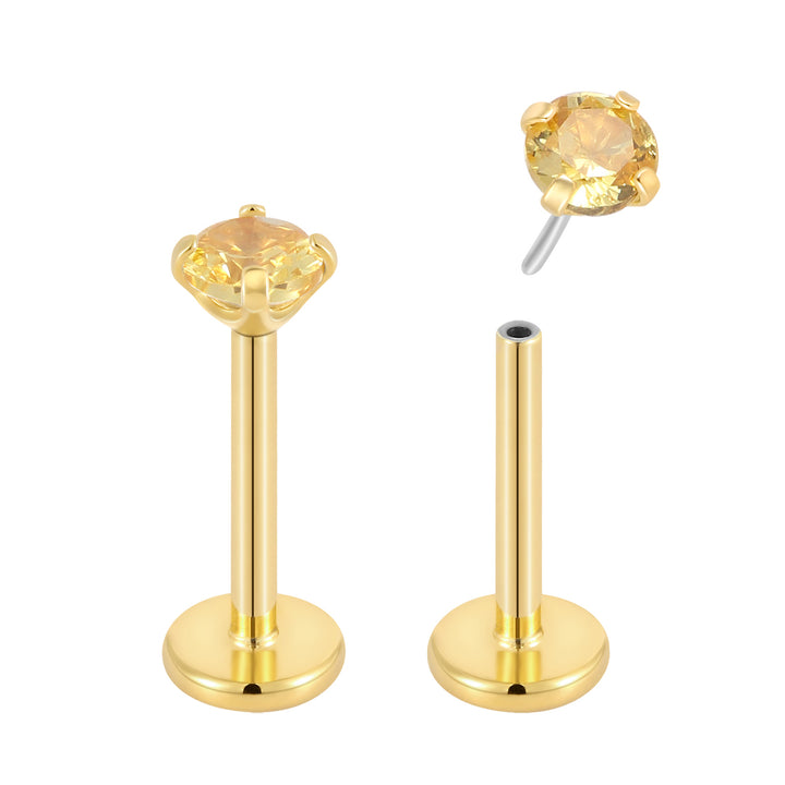 G23 Titanium Threadless Gem Labret Studs | Flat Back Piercing Jewellery | 1 Pair