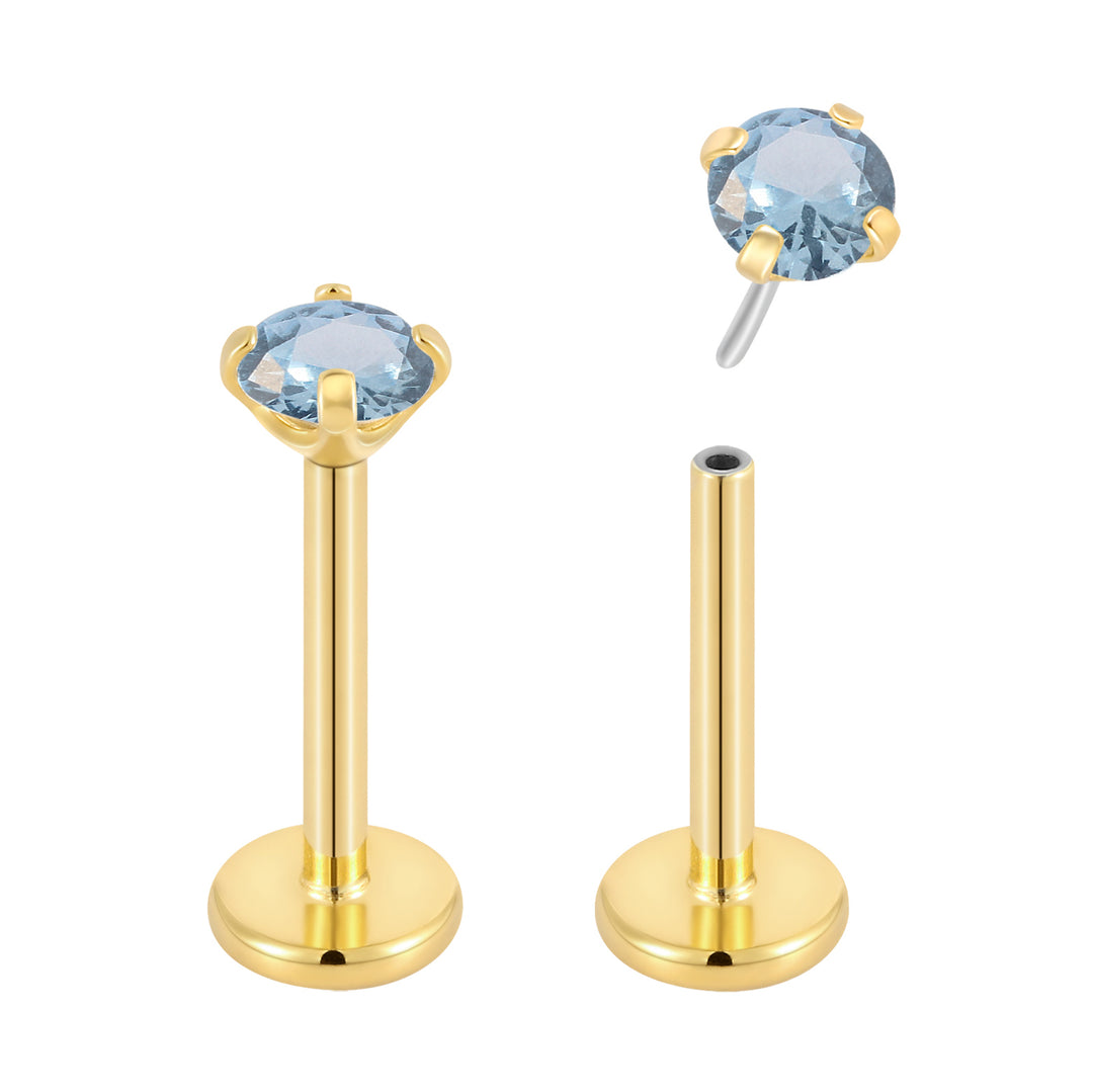 G23 Titanium Threadless Gem Labret Studs | Flat Back Piercing Jewellery | 1 Pair