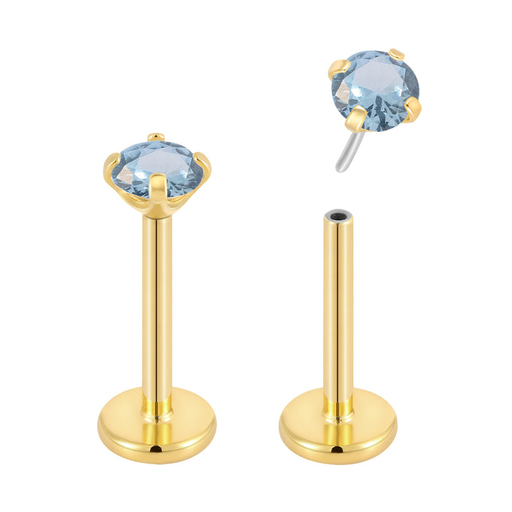 G23 Titanium Threadless Gem Labret Studs | Flat Back Piercing Jewellery | 1 Pair