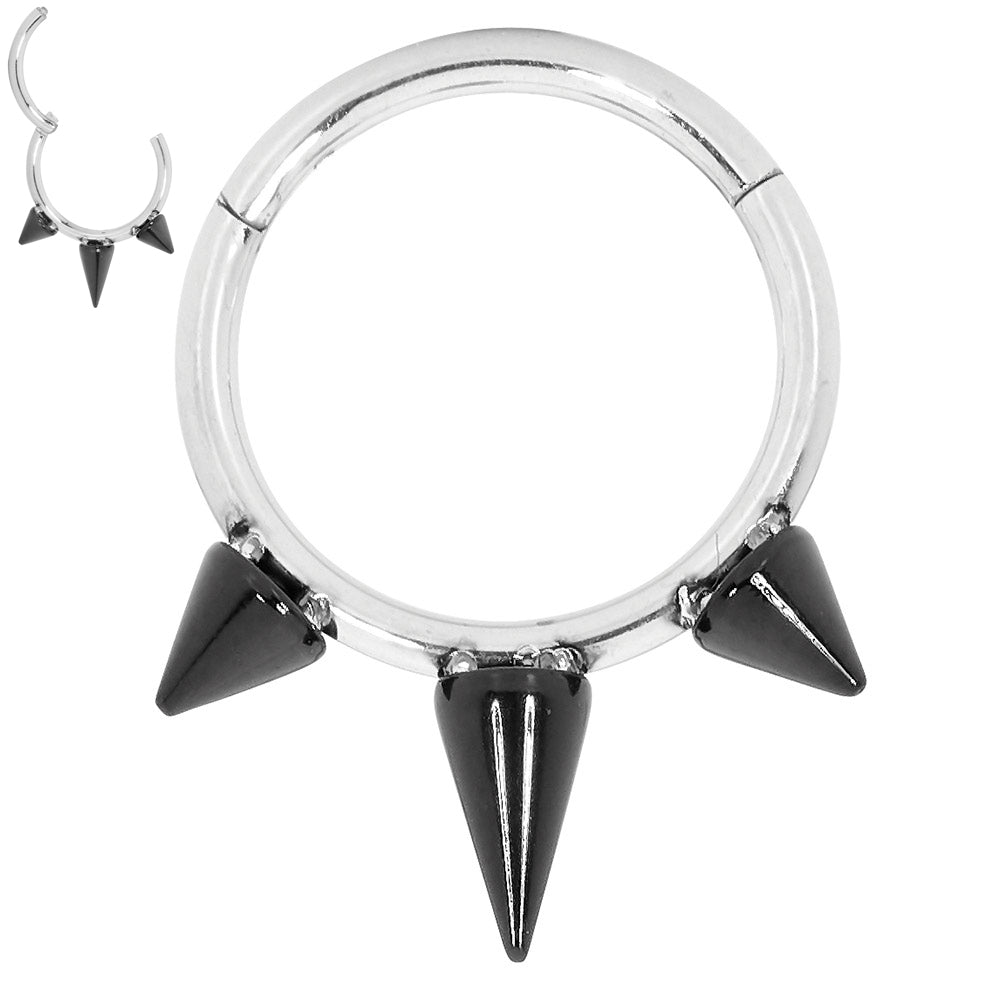 2 Pieces Surgcial Steel 16G Two Tone Spike Hinged Hoop Segment Rings Sleeper Earrings 8mm - 10mm