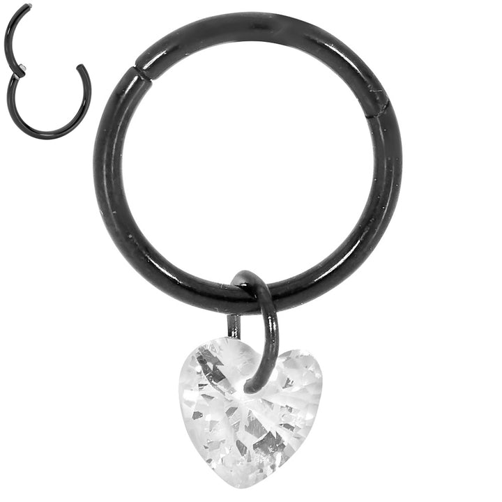 2 Pieces Surgical Steel 16G Drop Gem Heart Hinged Hoop Segment Rings Sleeper Earrings 8mm - 10mm