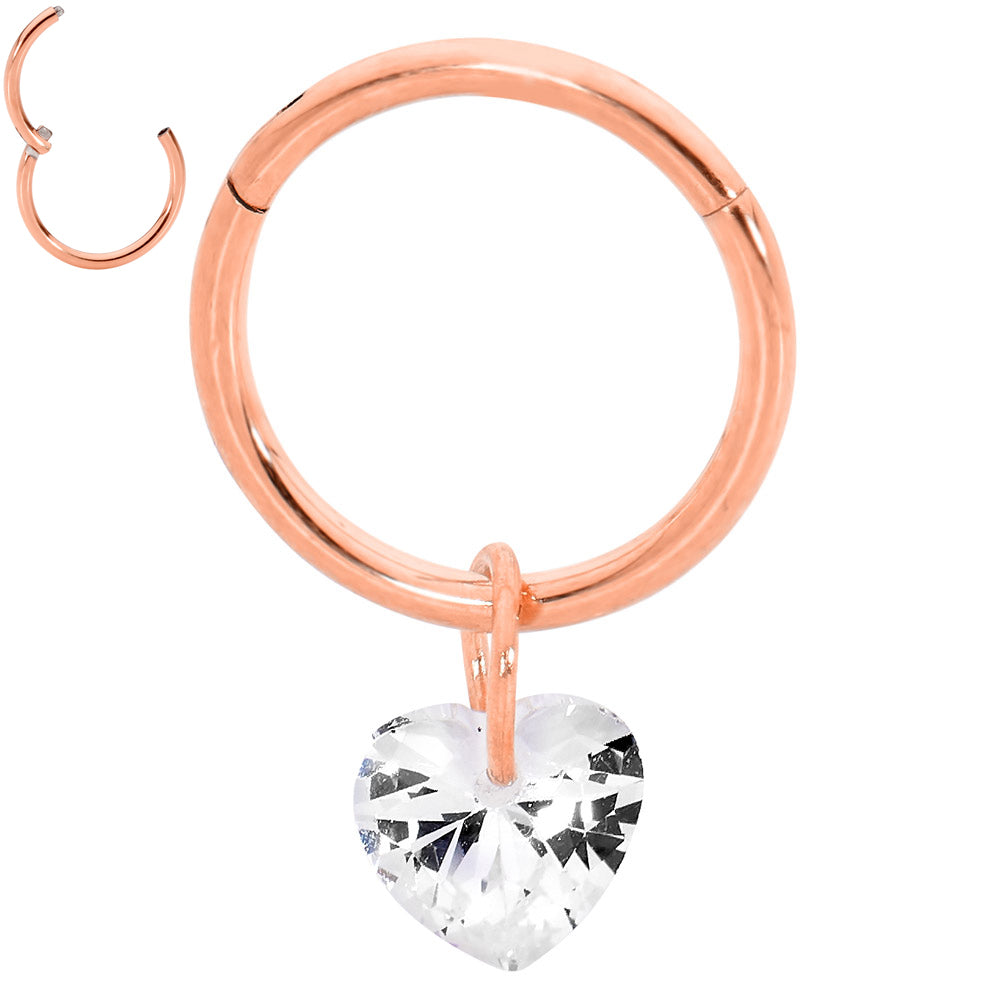 2 Pieces Surgical Steel 16G Drop Gem Heart Hinged Hoop Segment Rings Sleeper Earrings 8mm - 10mm