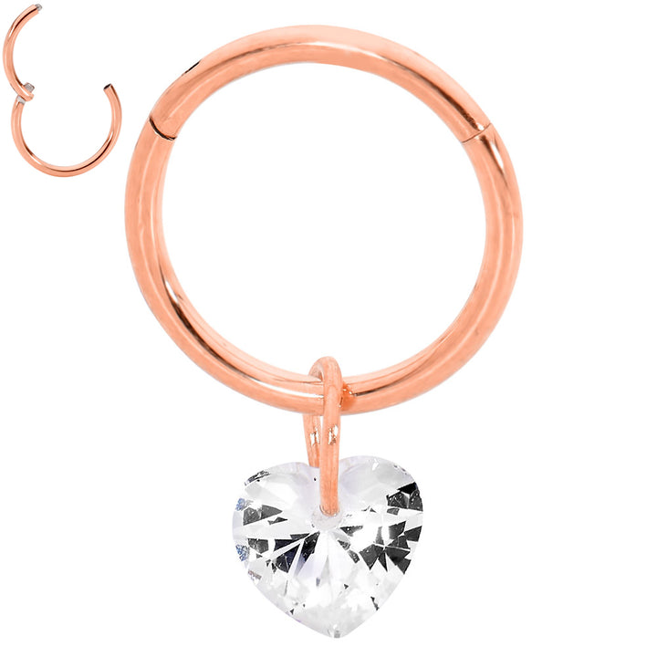 2 Pieces Surgical Steel 16G Drop Gem Heart Hinged Hoop Segment Rings Sleeper Earrings 8mm - 10mm