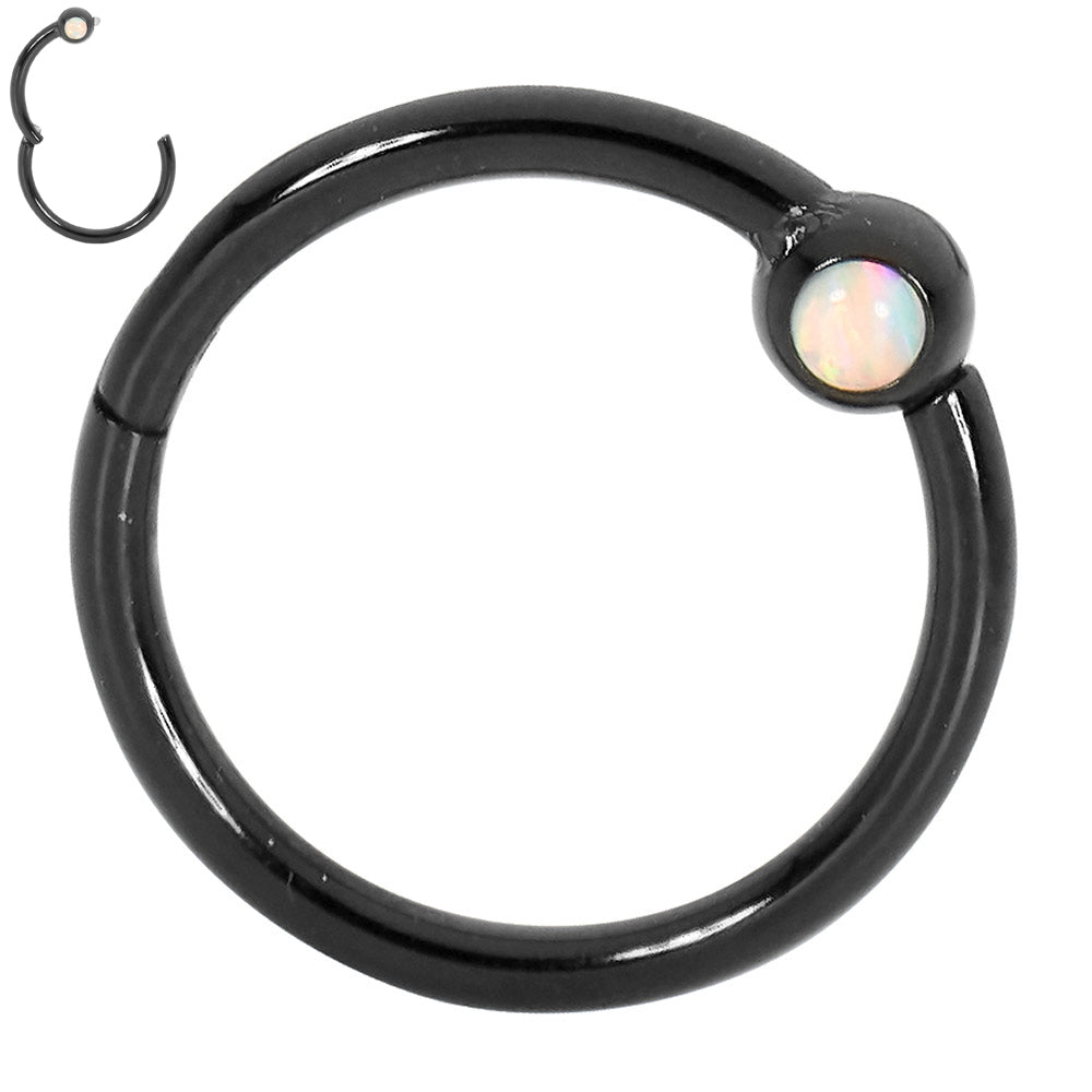 2 Pieces Surgical Steel 16G Opal Hinged Hoop Segment Rings Sleeper Earrings 8mm - 10mm