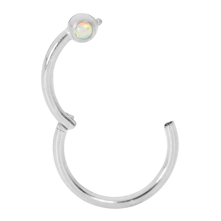 2 Pieces Surgical Steel 16G Opal Hinged Hoop Segment Rings Sleeper Earrings 8mm - 10mm
