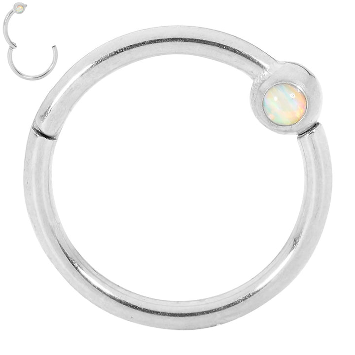 2 Pieces Surgical Steel 16G Opal Hinged Hoop Segment Rings Sleeper Earrings 8mm - 10mm