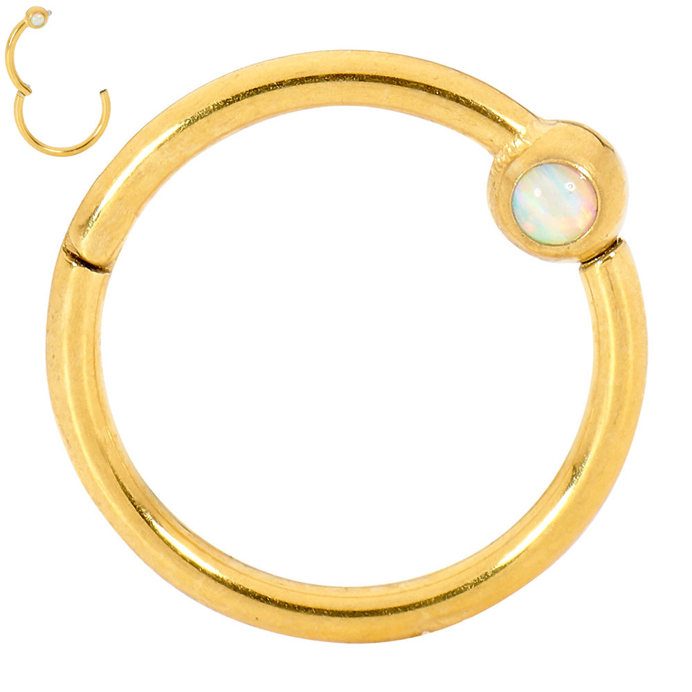 2 Pieces Surgical Steel 16G Opal Hinged Hoop Segment Rings Sleeper Earrings 8mm - 10mm