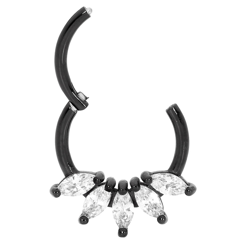 2 Pieces Surgical Steel 16G Marquise Gem Hinged Hoop Segment Rings Sleeper Earrings 8mm - 10mm