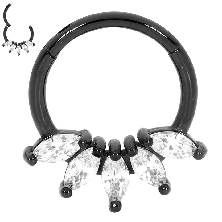 2 Pieces Surgical Steel 16G Marquise Gem Hinged Hoop Segment Rings Sleeper Earrings 8mm - 10mm