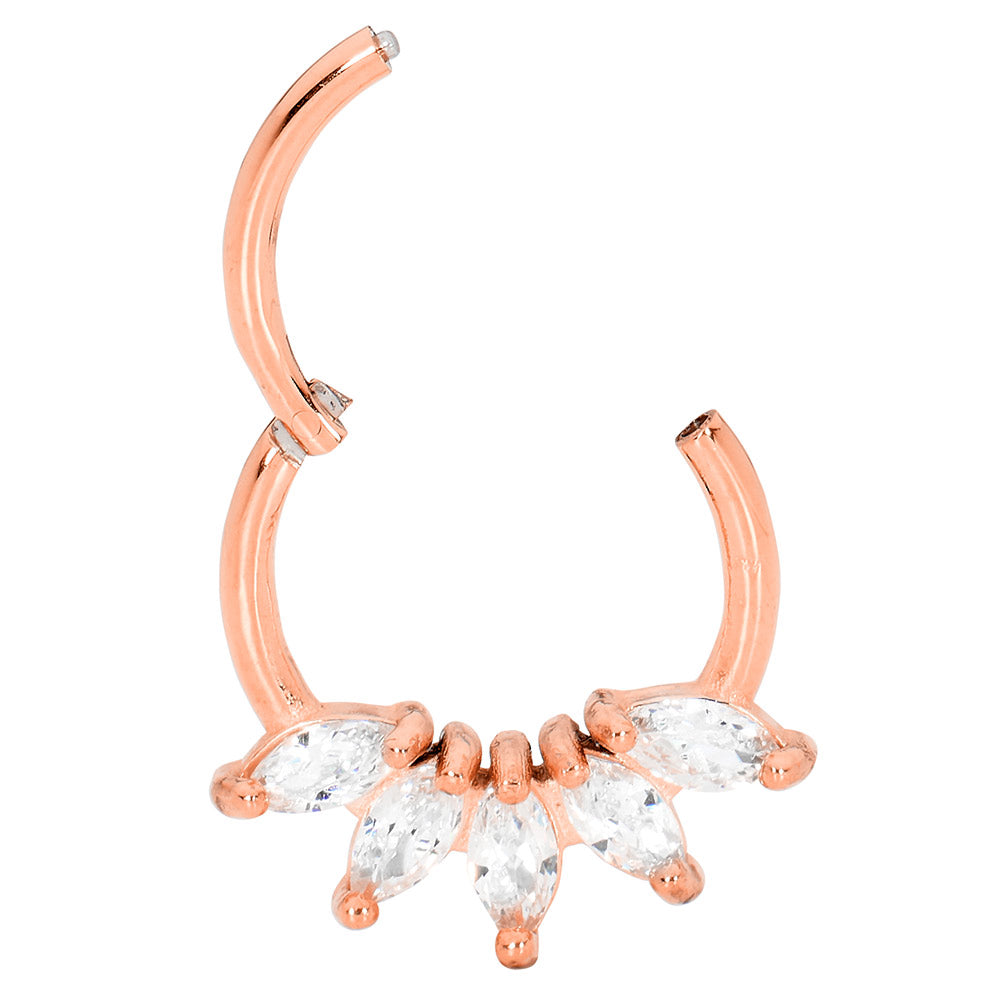 2 Pieces Surgical Steel 16G Marquise Gem Hinged Hoop Segment Rings Sleeper Earrings 8mm - 10mm