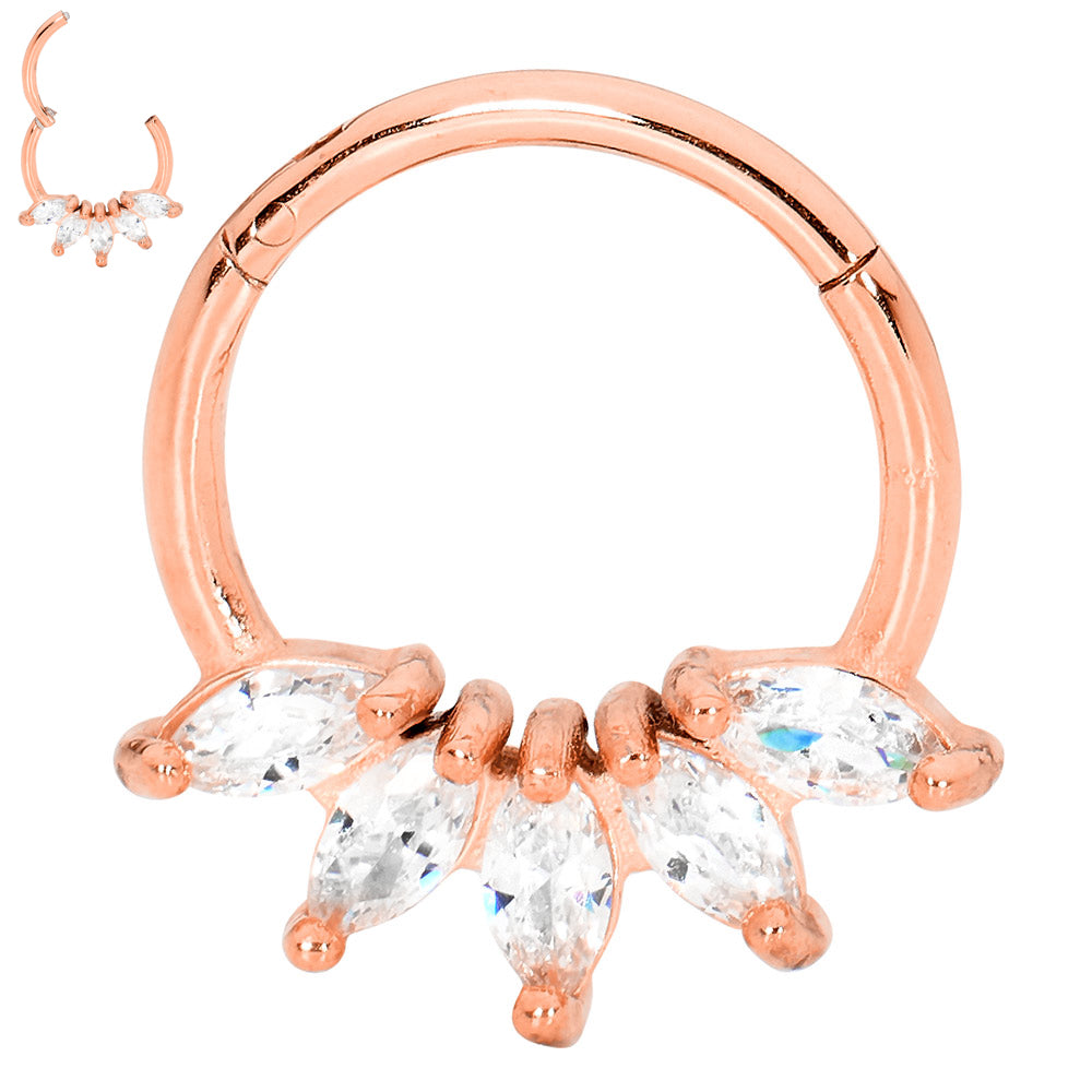 2 Pieces Surgical Steel 16G Marquise Gem Hinged Hoop Segment Rings Sleeper Earrings 8mm - 10mm