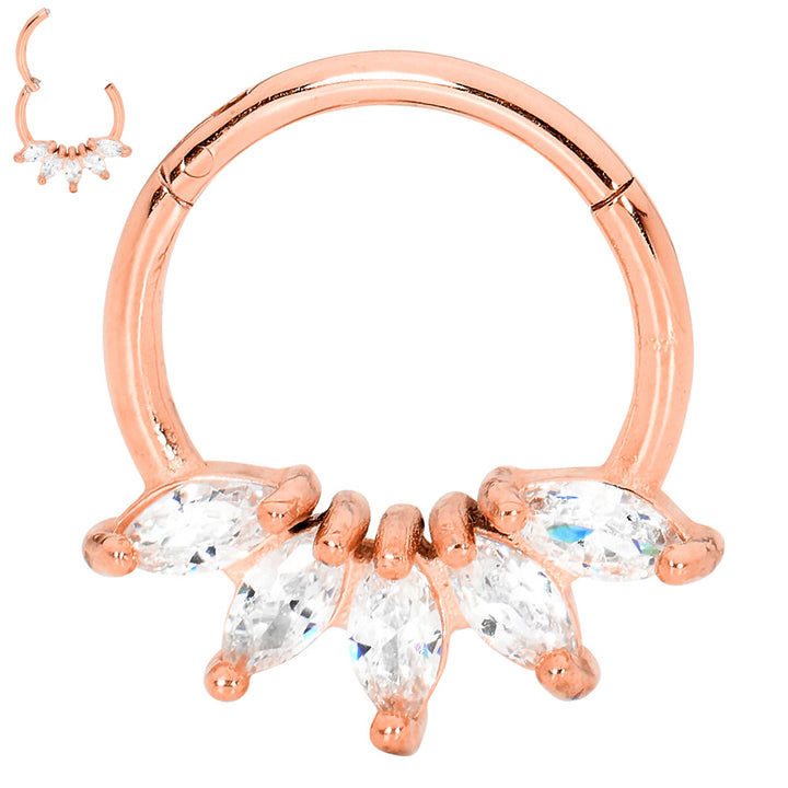 2 Pieces Surgical Steel 16G Marquise Gem Hinged Hoop Segment Rings Sleeper Earrings 8mm - 10mm