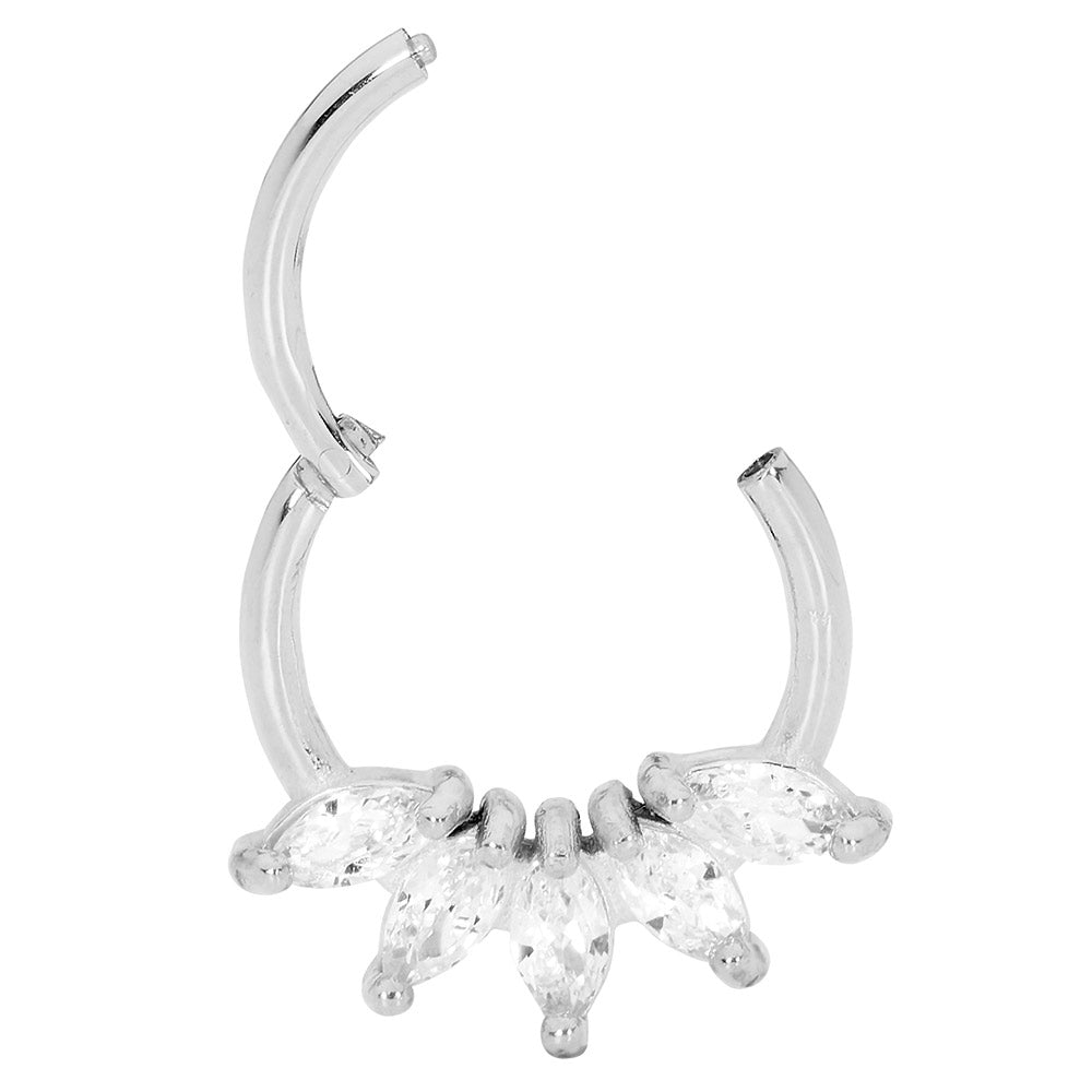 2 Pieces Surgical Steel 16G Marquise Gem Hinged Hoop Segment Rings Sleeper Earrings 8mm - 10mm