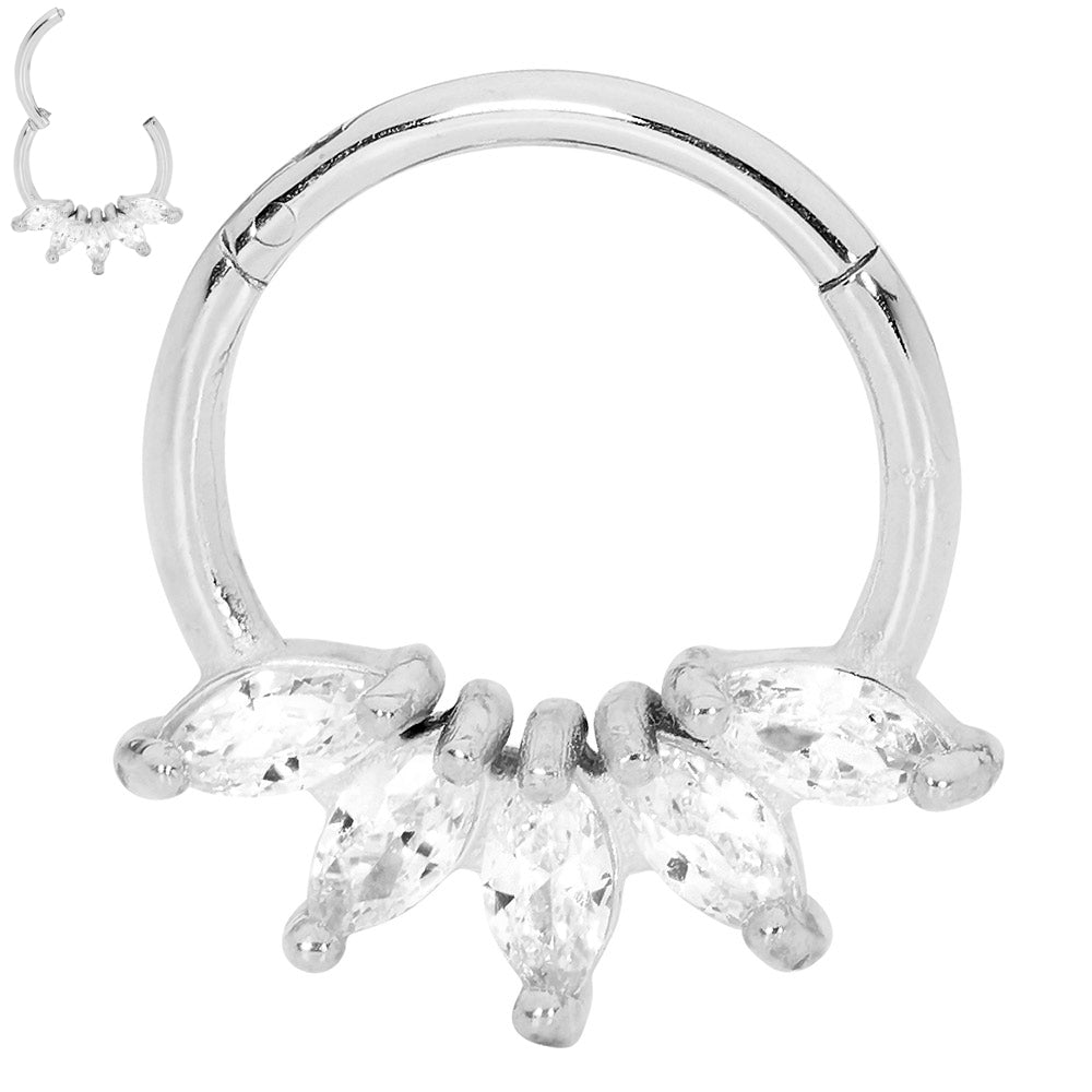 2 Pieces Surgical Steel 16G Marquise Gem Hinged Hoop Segment Rings Sleeper Earrings 8mm - 10mm