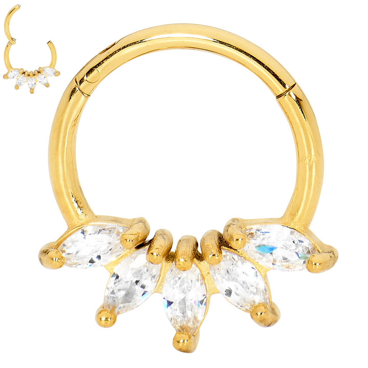 2 Pieces Surgical Steel 16G Marquise Gem Hinged Hoop Segment Rings Sleeper Earrings 8mm - 10mm