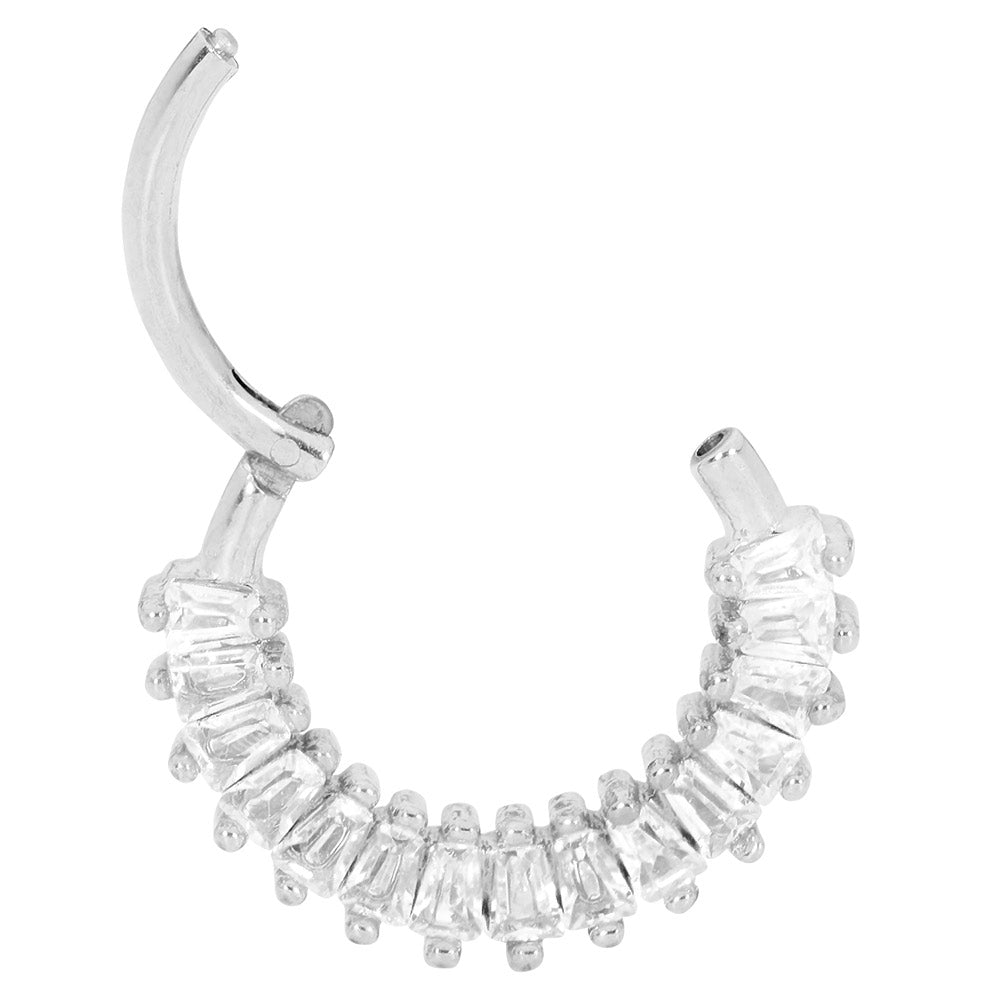 2 Pieces Surgcial Steel 16G Baguette Gem Hinged Hoop Segment Rings Sleeper Earrings 8mm - 10mm