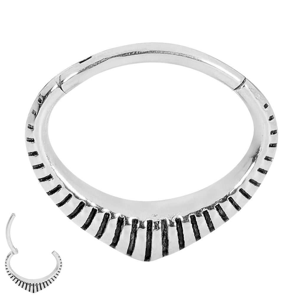 2 Pieces Surgical Steel 16G Oval Ribbed Hinged Hoop Segment Rings Sleeper Earrings 6mm - 8mm