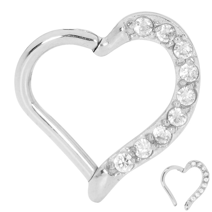 316L Surgical Steel 16G Gem Love Heart Hinged Hoop Segment Rings | Sleeper Earrings | 1 Pair