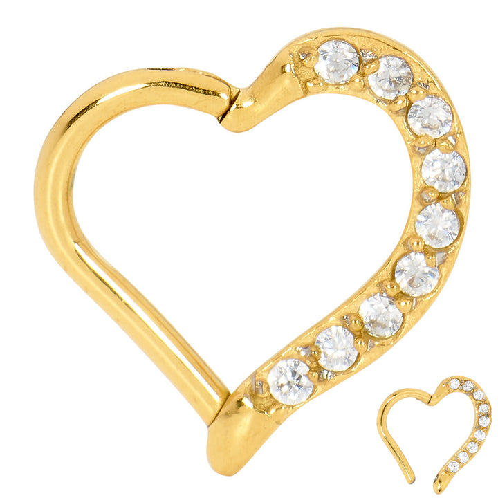 316L Surgical Steel 16G Gem Love Heart Hinged Hoop Segment Rings | Sleeper Earrings | 1 Pair